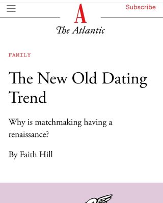 A good day to be quoted in The Atlantic! ⭐️ 

Why is matchmaking having a renaissance? There is a rising interest in matchmaking in recent years and read more to see what that means about modern dating! 💘 

Why do you think people turn to us? 

#matchmaking